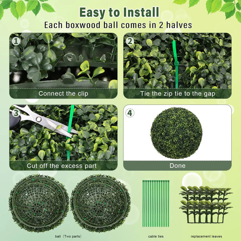 18.5IN dark Artificial Topiary Balls Outdoor Faux Boxwood Decorative Green Spheres for Garden Front Porch Patio Planter Decoration, 2pcs/set