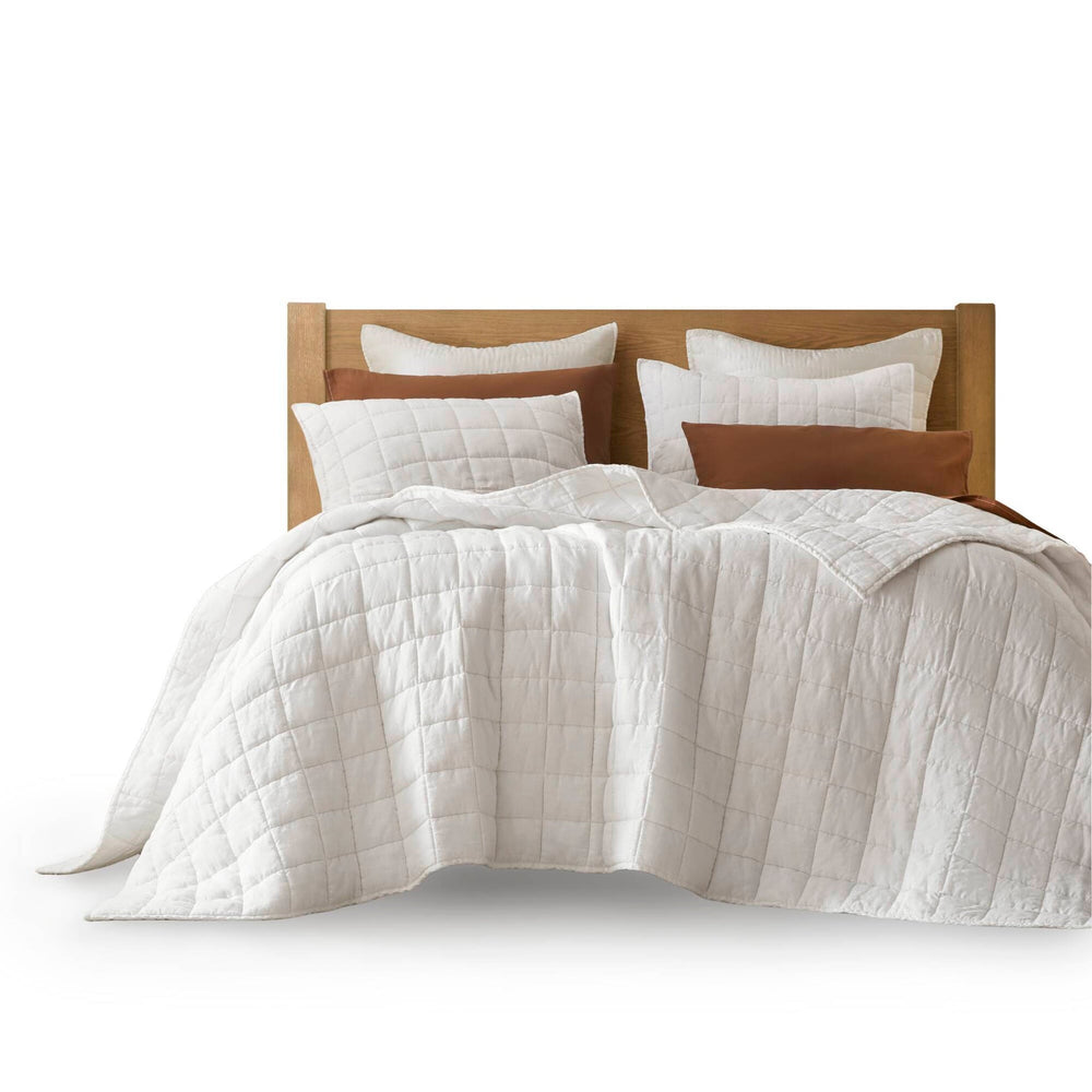 3-Piece King/Cal King Linen Garment Washed Quilt Set,White Media 8