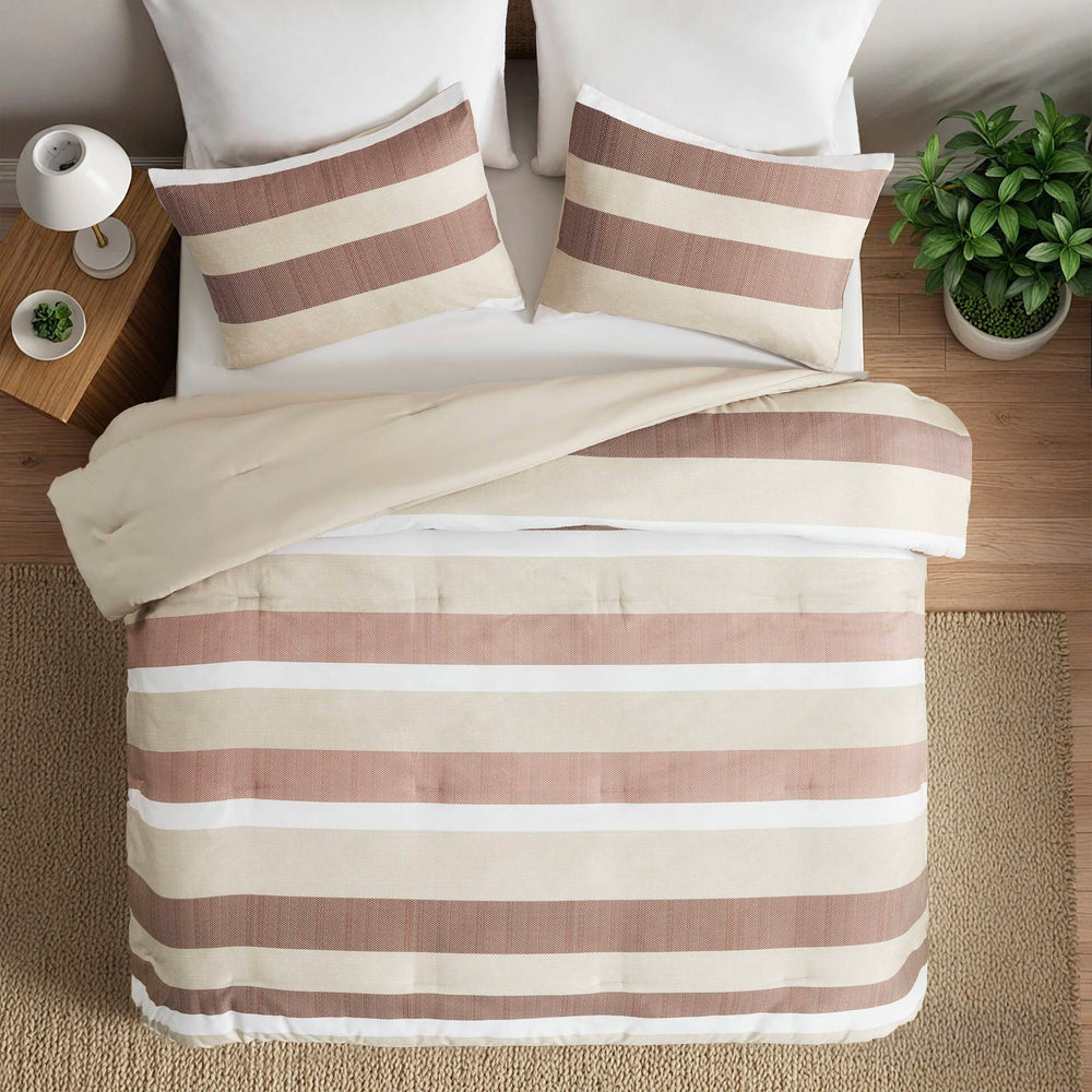 3-Piece King/Cal King Stripe Textured Print Comforter Set,Terracotta Media 3