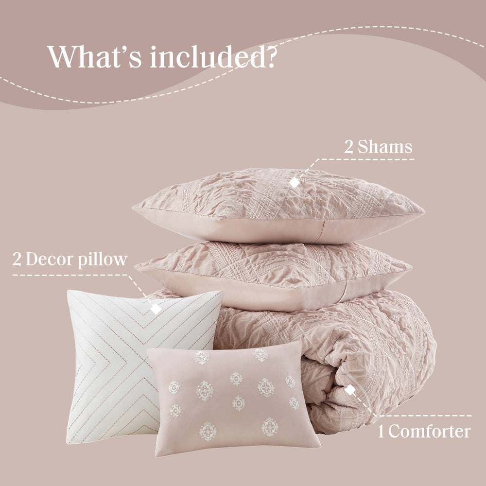 5-Piece King 5 Piece Sculpted jacquard comforter set,Pink Media 6
