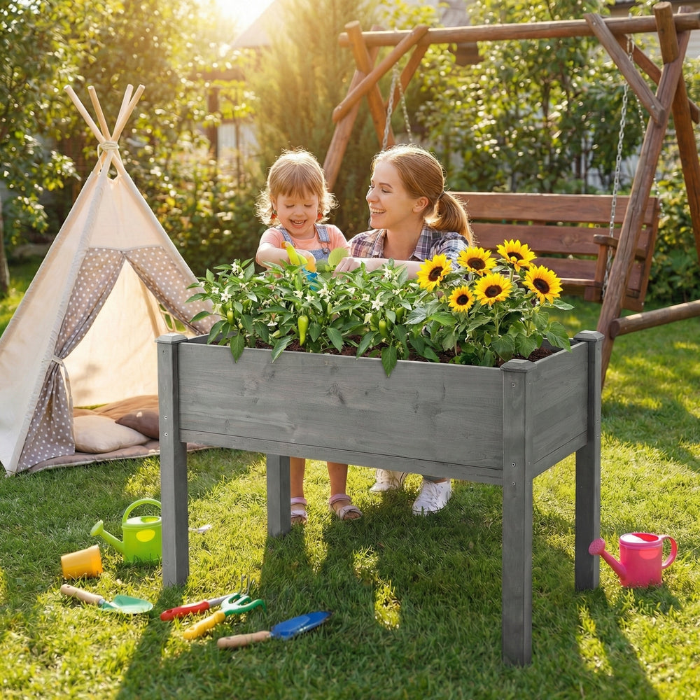 Elevated Wooden Garden Bed 48x24x30 inch with Legs, Premium Gray Solid Wood Planter Box for Outdoor Plants Flowers Fruits Vegetables Herbs Media 5