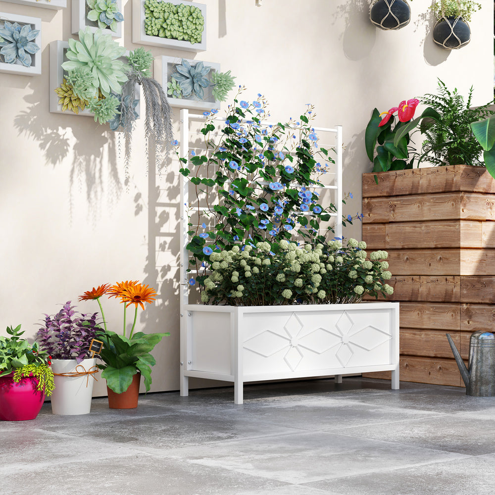Outsunny Galvanized Raised Garden Bed with Trellis for Climbing Vines Vegetables Flowers, Outdoor Planter Box, 35.4' x 15.7' x 47.2', White Media 10