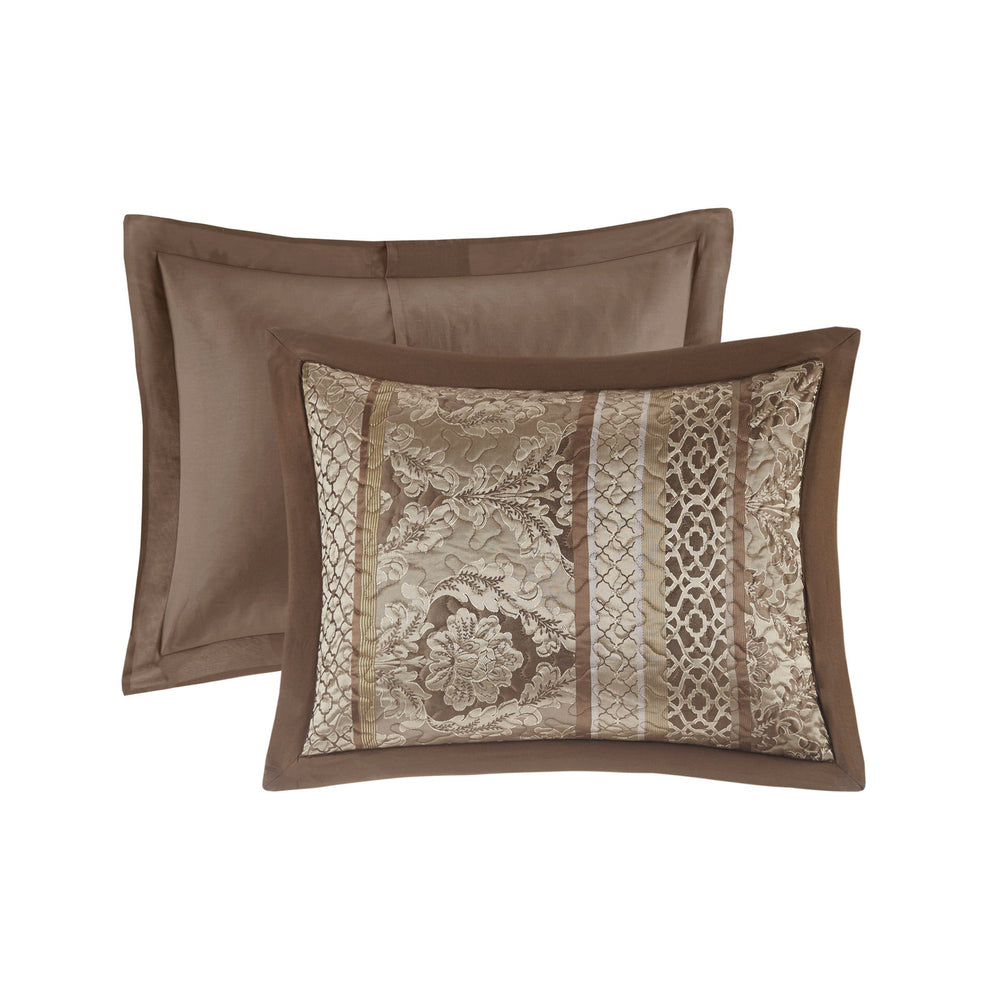 5 Piece Reversible Jacquard Bedspread Set Brown/Gold King Media 9