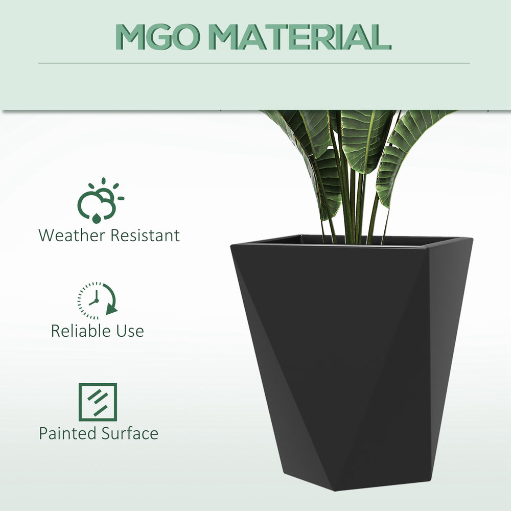 Outsunny Set of 3 Tall Planters, 18', 15.25', 11.75', MgO Indoor Outdoor Planters with Drainage Holes, Stackable Flower Pots for Garden, Patio, Balcony, Front Door, Black Media 7