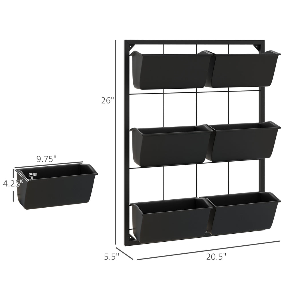 Outsunny 3-Tier Wall Planter with 6 Pots for Indoor and Outdoor Use, Hanging Plant Holder, Self Draining Wall Mounted Planter for Vegetables, Flowers, Herbs, Black Media 3