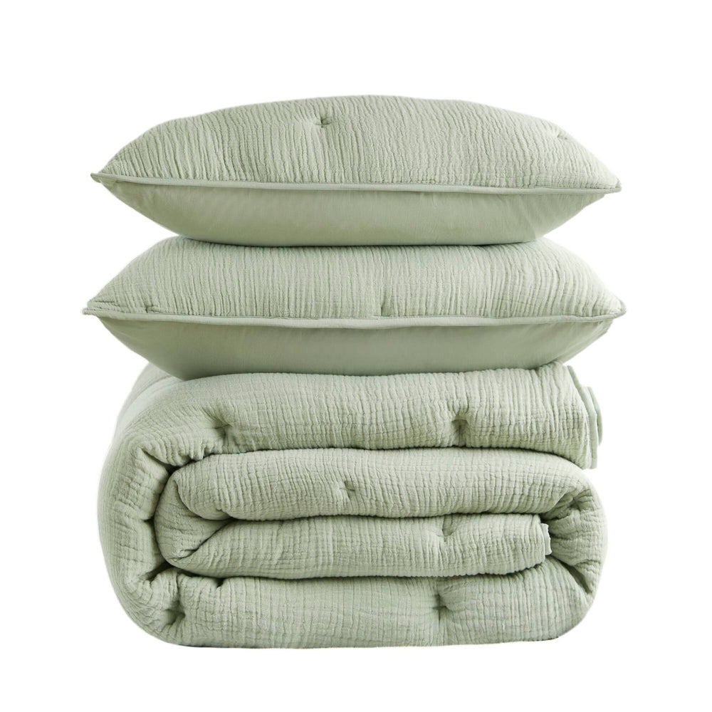 3-Piece King Cotton  Embroidered Quilt Set,Sage Media 16