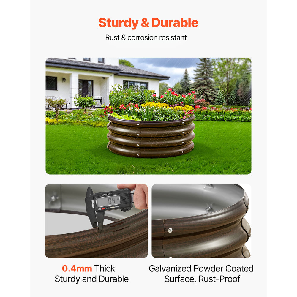 Metal Raised Garden Bed, 3 Pcs 2 x 2 x 1 ft Outdoor Galvanized Planter Garden Box, Open Bottom Design, Large Planter Raised Bed for Growing Vegetables, Flowers, Herbs, Succulents, Wood Grain Media 4
