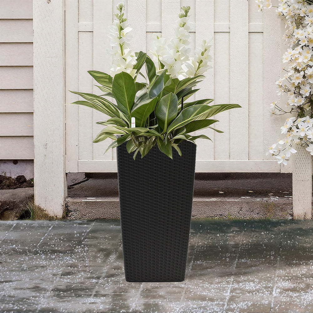 Pack of 2 Square Planter for Garden 22-Inch High Faux Rattan Design Flower Pot with Automatic Watering System for Porch, Patio, Backyard, Makes Keeping Flowers Easier Media 2