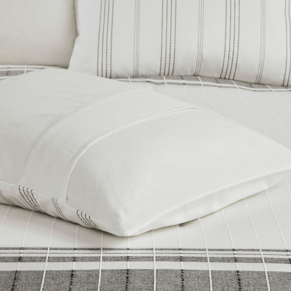 6 Piece Cotton Jacquard Oversized Comforter Set White/Grey King Media 6