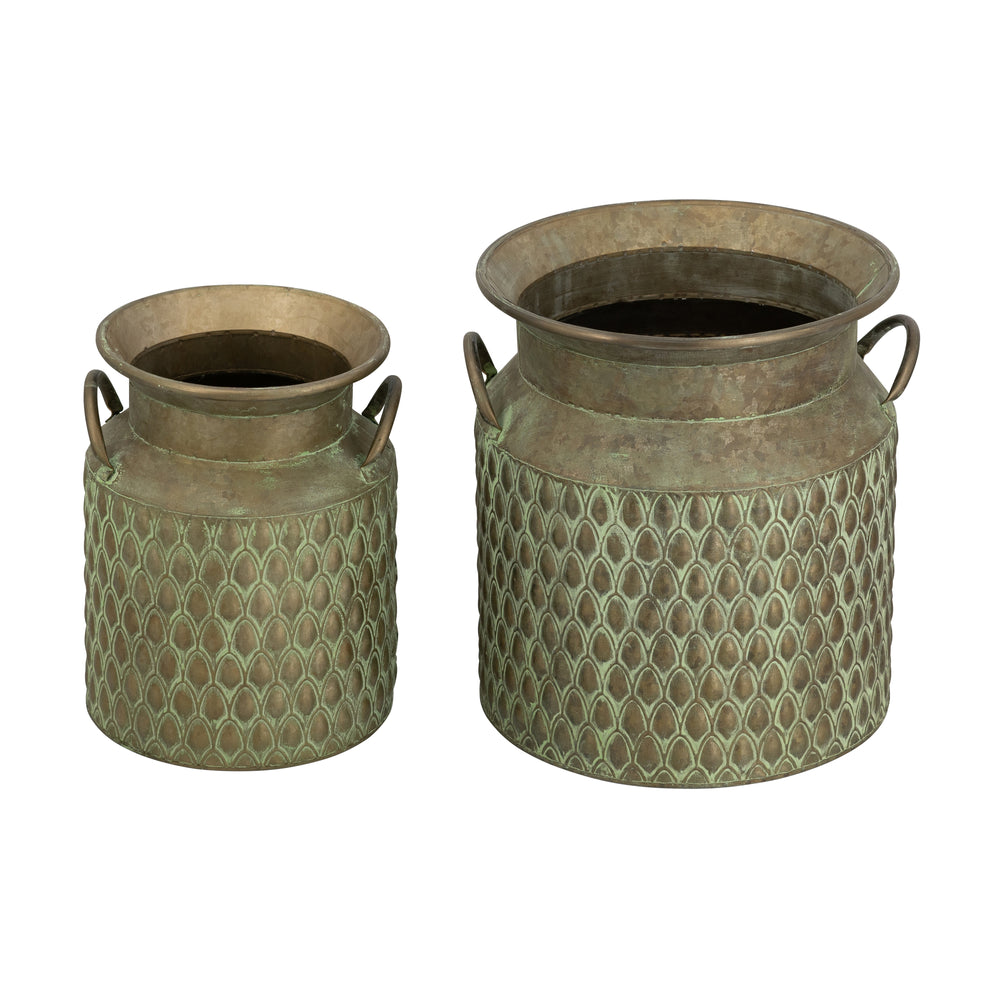 S/2 Iron Milk Jug Planters with Textured Green Finish Media 2