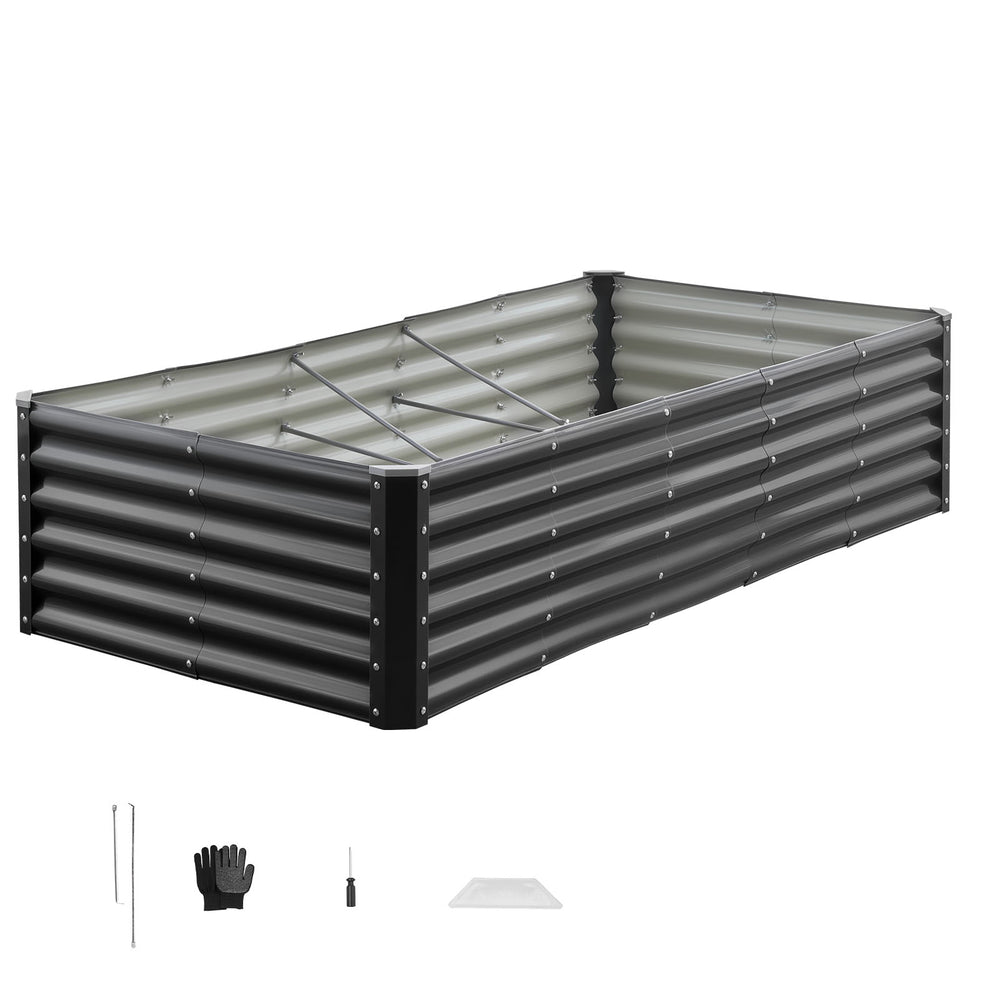 Metal Raised Garden Bed, 6 x 3 x 1.4 ft Outdoor Galvanized Planter Garden Box, Open Bottom Design, Large Planter Raised Bed for Growing Vegetables, Flowers, Herbs, and Succulents, Dark Gray Media 10