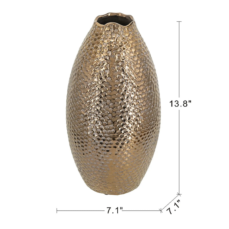 Decorative Ceramic Vase with Textured Bronze Finish