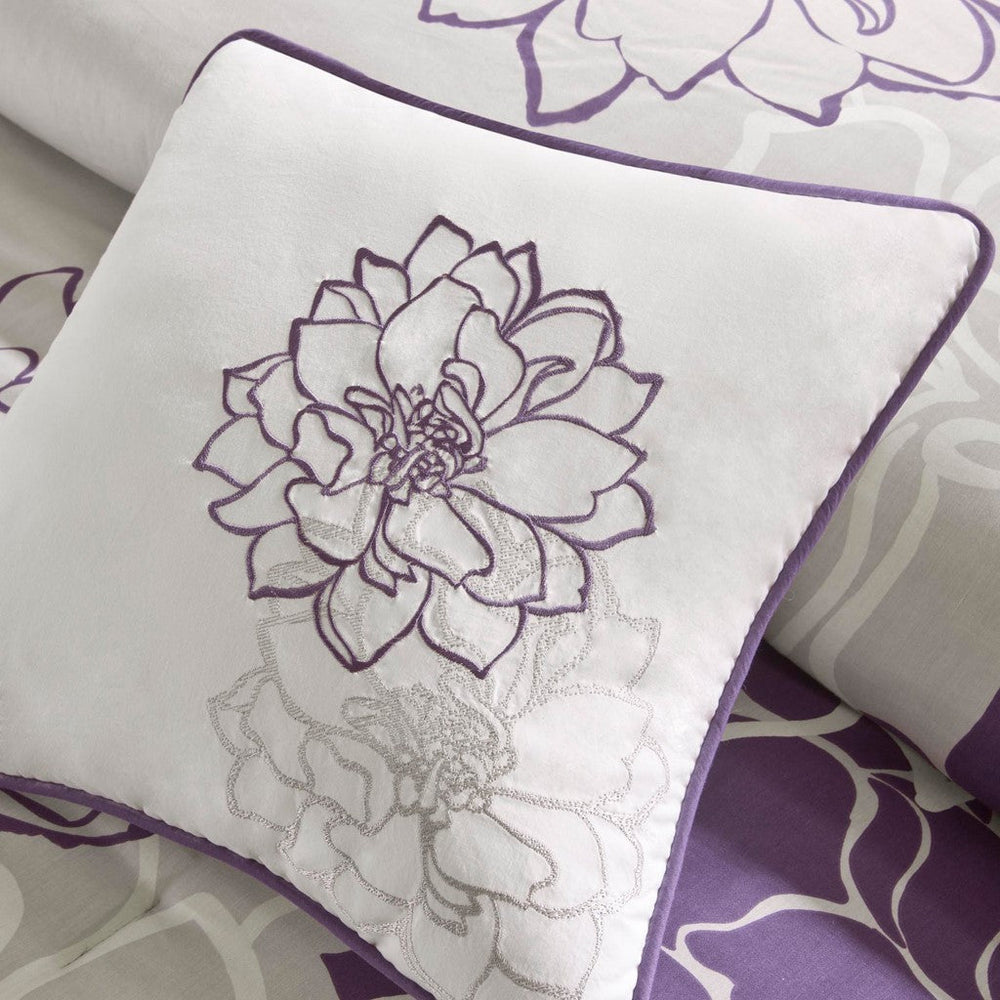 Printed Cotton Sateen Comforter Set Taupe Grey/Purple Cal King Media 6
