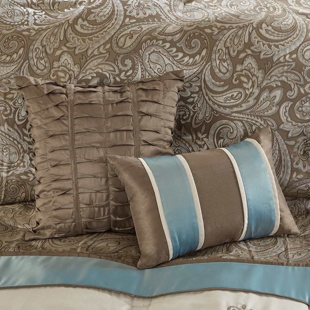 Jacquard 7 Piece Comforter Set Blue Queen Media 3