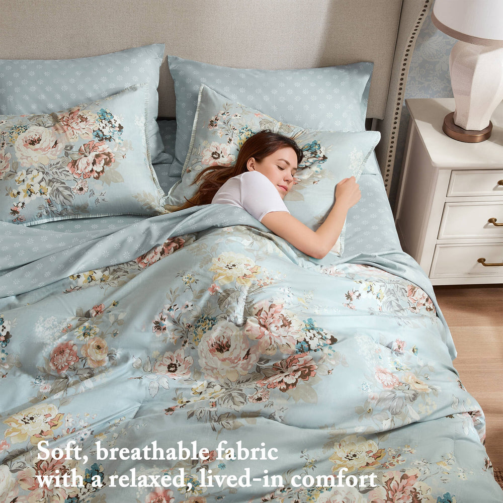 7-Piece Full 7 Piece Vin -inspired Collection floral print,Soft Blue Media 6