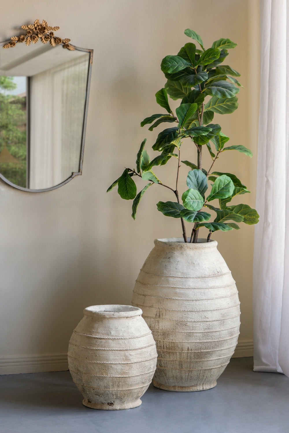 22.4x22.4x30.5' Large Magnesium Flower Pot with Weathered White Finish and Ridged Texture Media 9