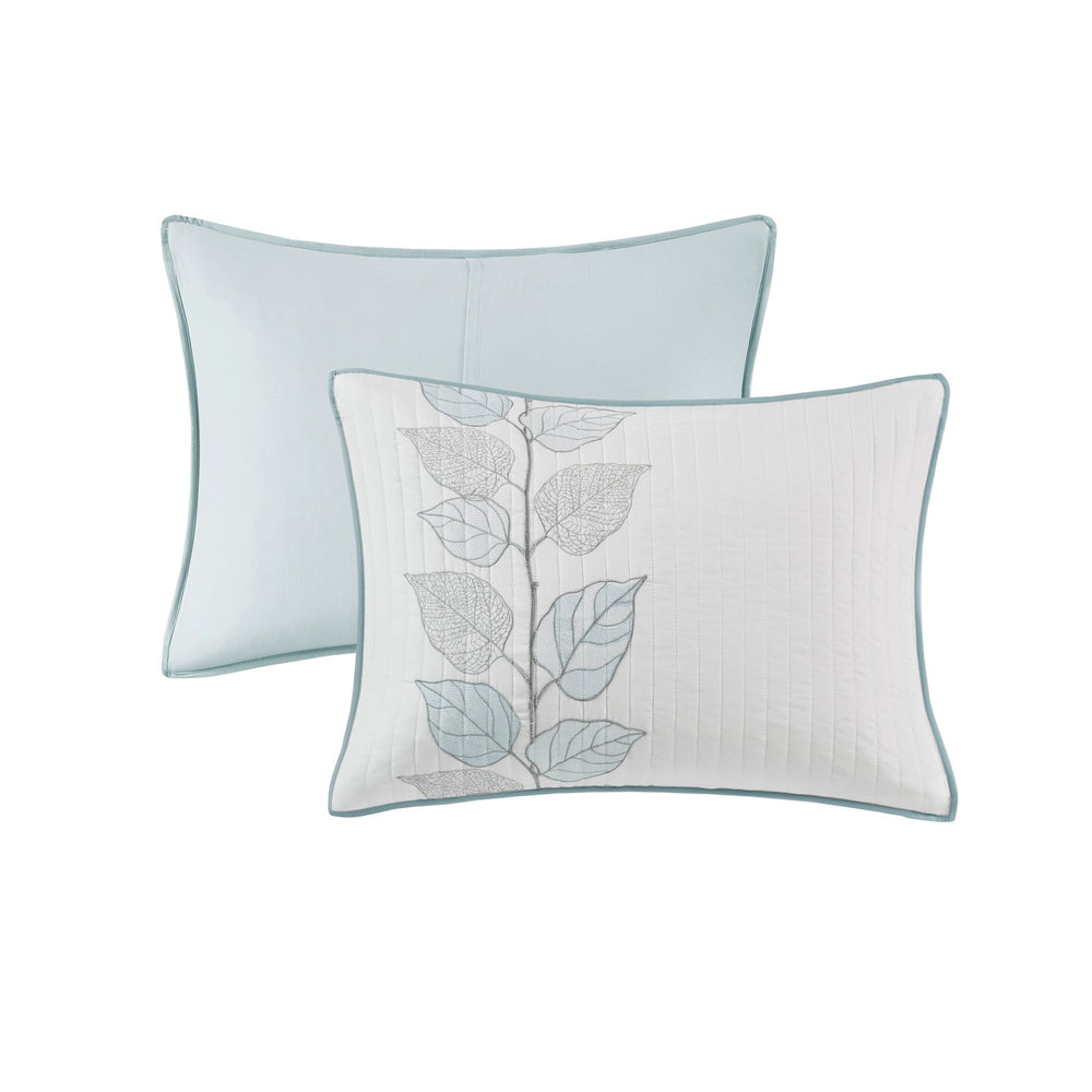 6 Piece Embroidered Quilt Set with Throw Pillows Blue Full/Queen Media 7