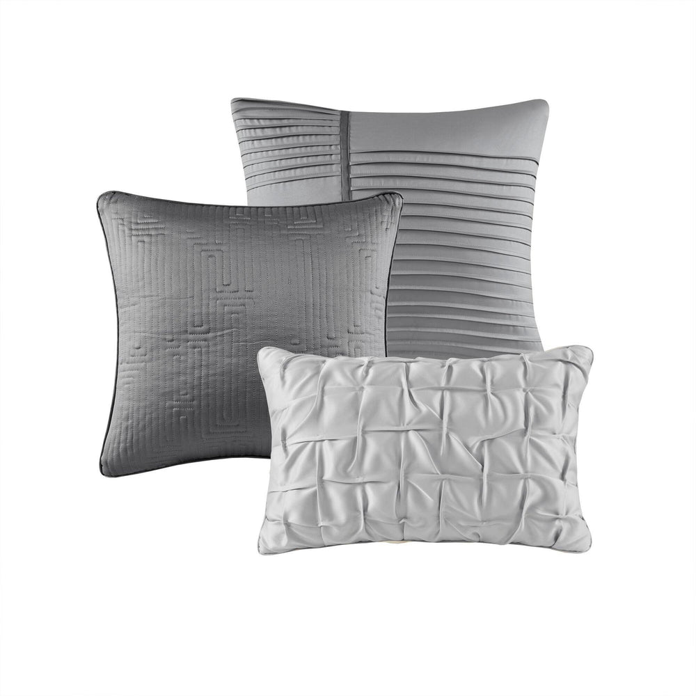 10 PCS Queen Luxury Jacquard Comforter Set Grey Media 15
