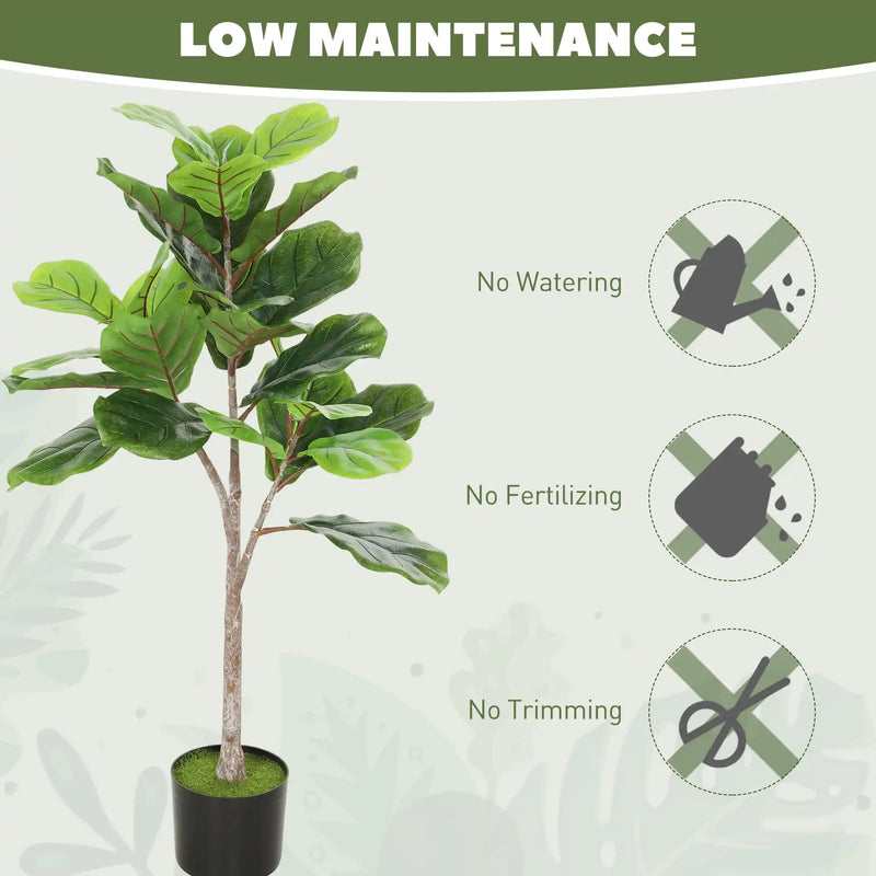 Artificial Fiddle Leaf Fig Tree,  Potted Plant with Flocked Soil for Home Office Decor(Only 1Pcs Artificial Fiddle Leaf Fig Tree)