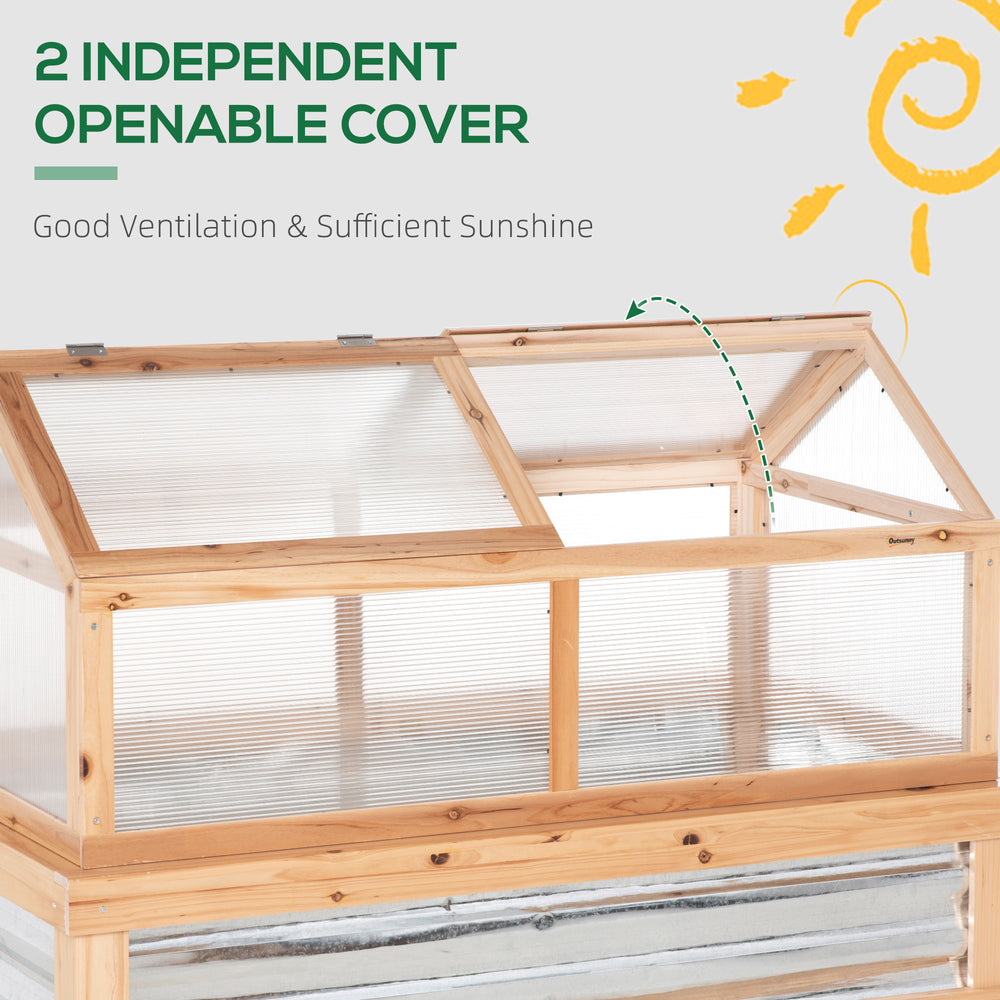 Outsunny Raised Garden Bed with Polycarbonate Greenhouse, Flower Planter Protection, Natural Wood, 48' x 24' x 32' Media 4