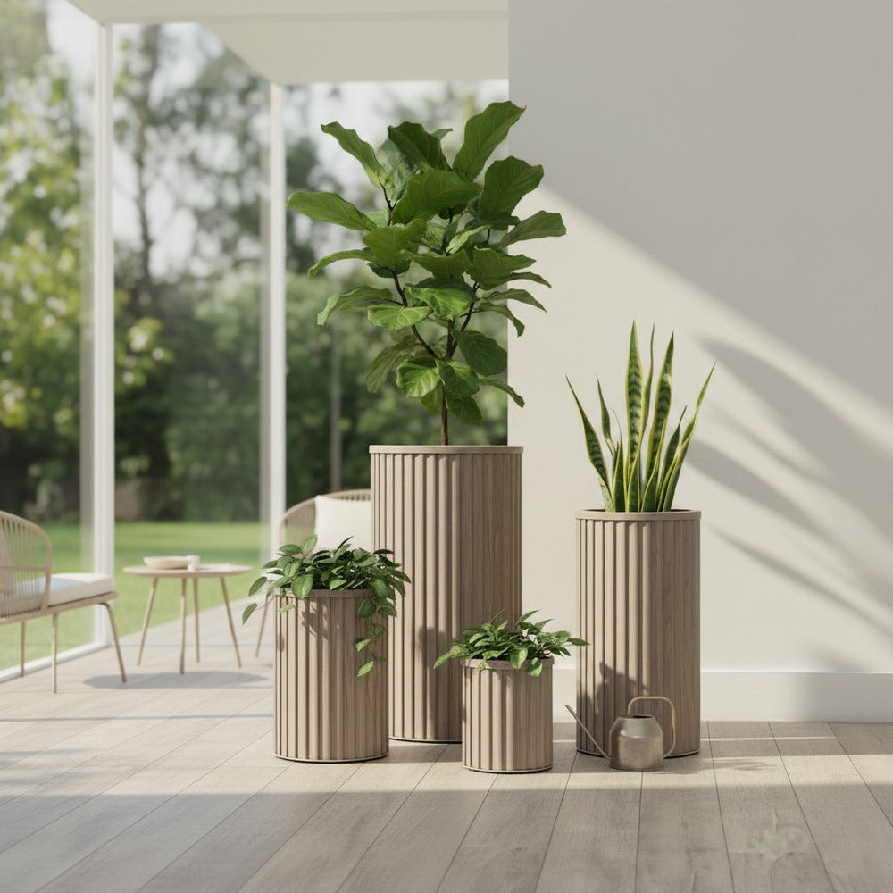 Round Strata Column Planter SM - Ash Brown Media 6