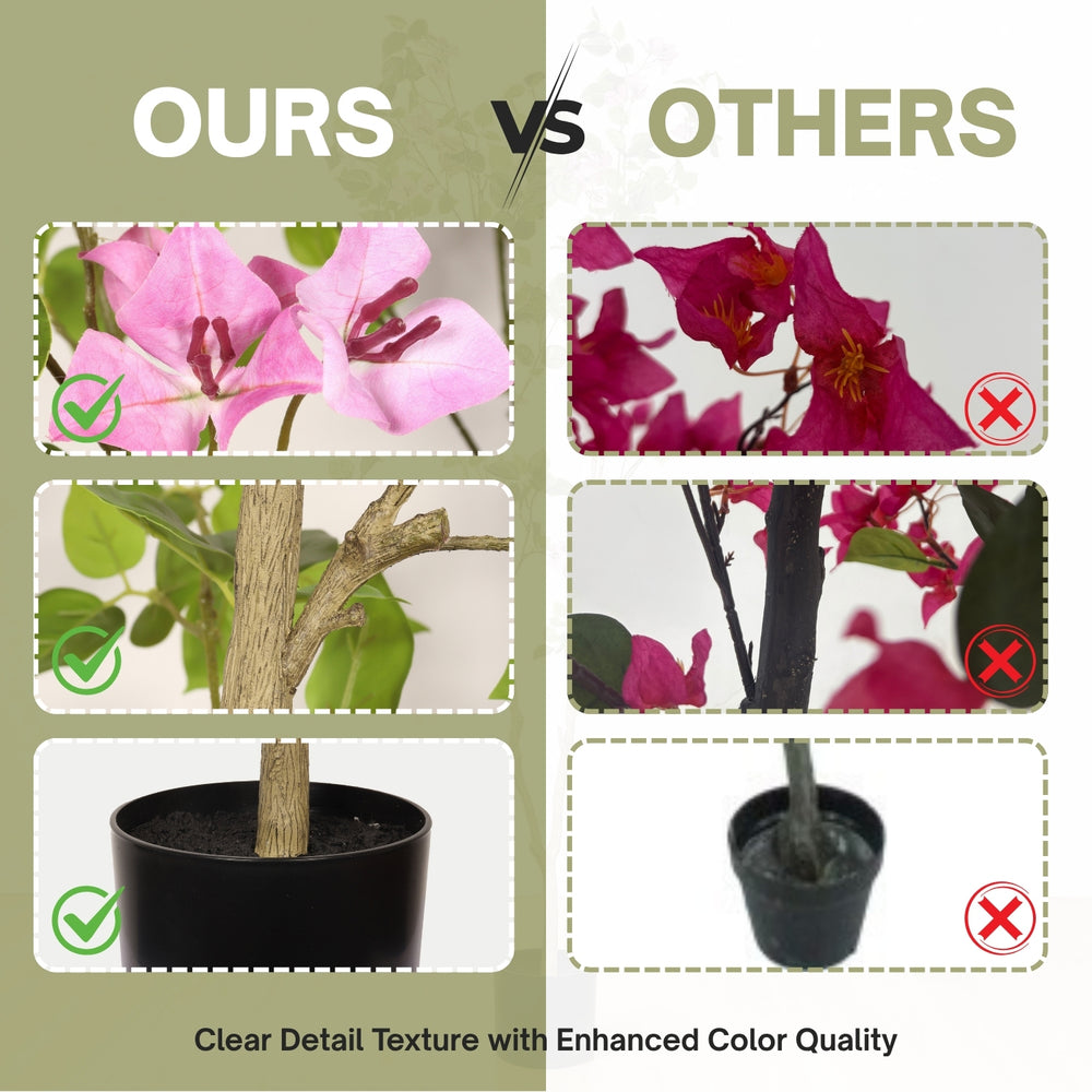 Artificial Bougainvillea Tree with Black Plastic Pot, Realistic Faux Flowering Plant in Green Leaves and Pink Blooms, 72-Inch Indoor Decor for Home Office Media 4