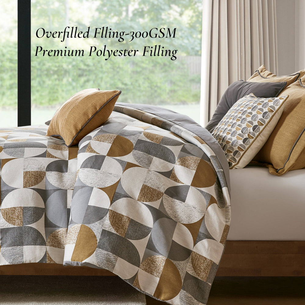 9 PCS King Jacquard Oversized Duvet Style Comforter Set Gold Media 7