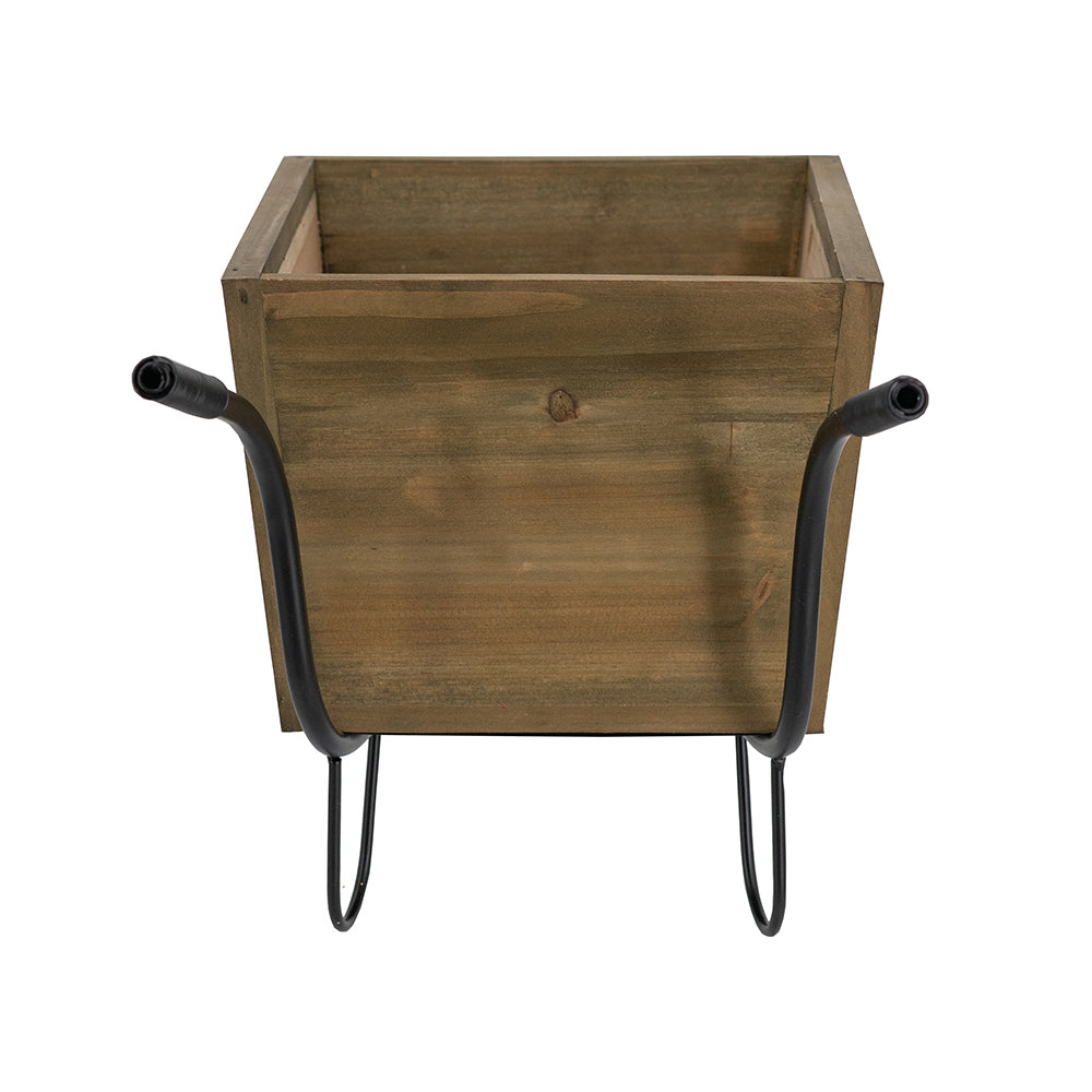 19.5x8x8.3' Brown Wooden Wheelbarrow Planter with Black Iron Frame Media 5