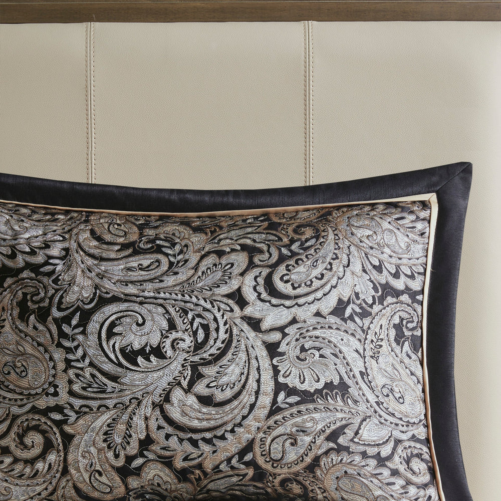 5 Piece Jacquard Bedspread Set with Throw Pillows Black King Media 6