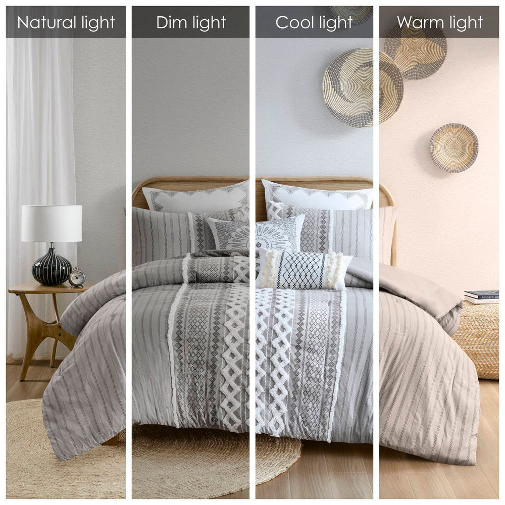 Cotton Printed Comforter Set with Chenille Gray King/Cal King Media 19