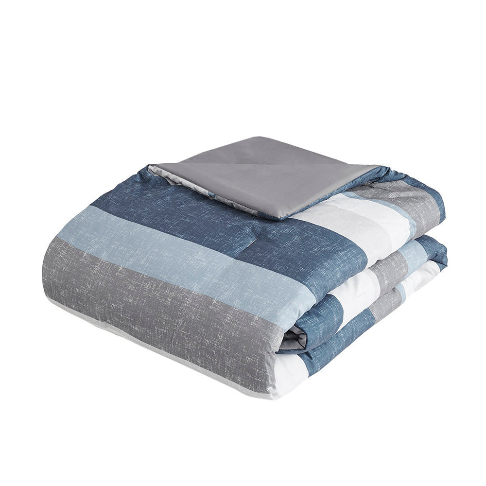 Stripe Comforter Set with Bed Sheets Blue/Grey King Media 14