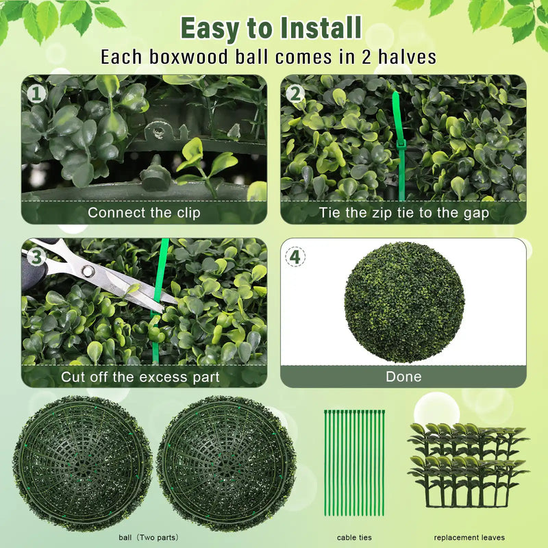 22.4IN dark Artificial Topiary Balls Outdoor Faux Boxwood Large Decorative Green Spheres for Garden Front Porch Patio Planter Decoration, 2pcs/set
