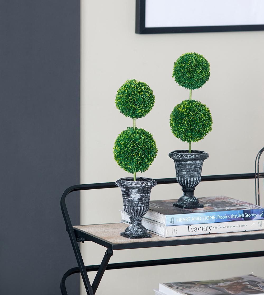 S/2 D4x15.5'H Faux Double Ball-Shape Topiary-Black Pot Media 4