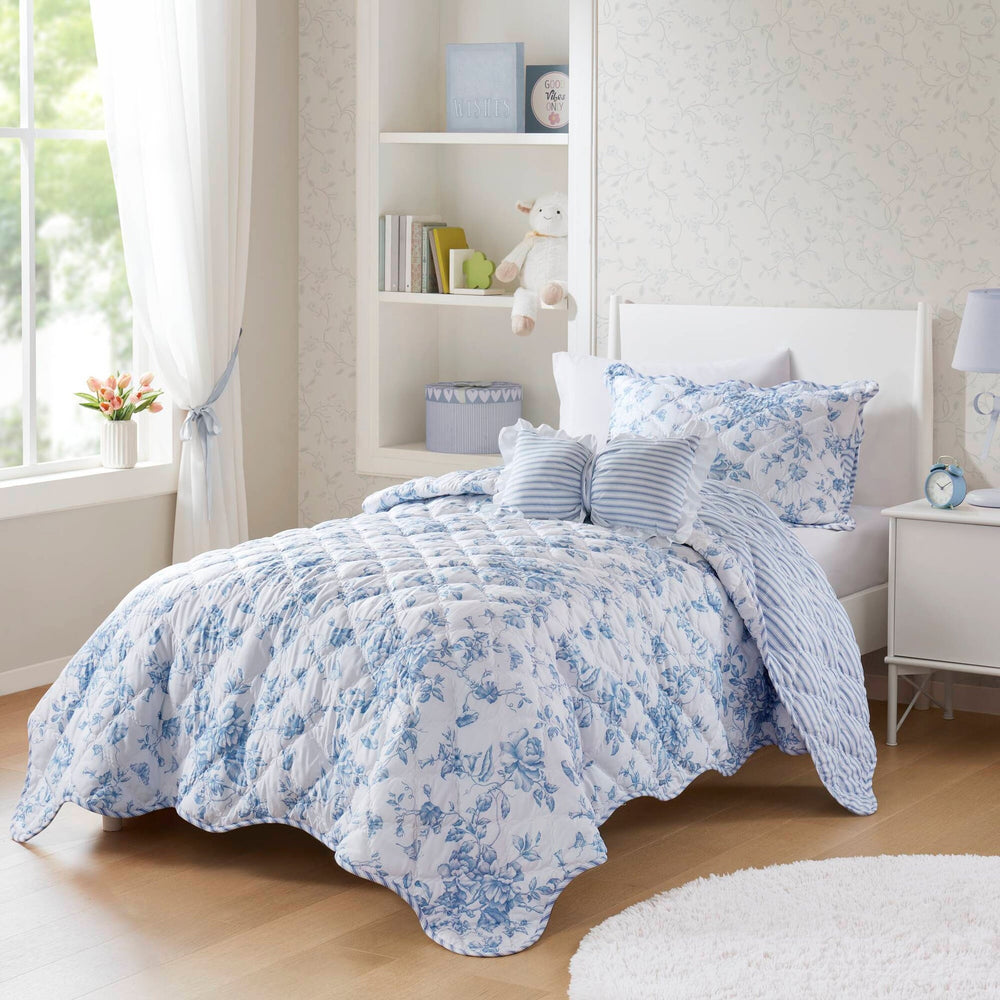 3 Pieces Twin/Twin XL Quilt Set with Decorative Pillow,Blue Media 1