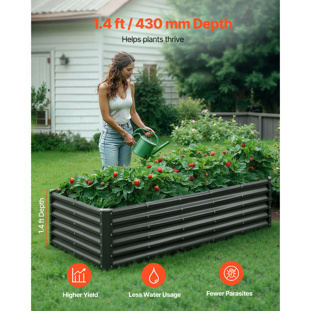 Metal Raised Garden Bed, 6 x 3 x 1.4 ft Outdoor Galvanized Planter Garden Box, Open Bottom Design, Large Planter Raised Bed for Growing Vegetables, Flowers, Herbs, and Succulents, Dark Gray Media 5