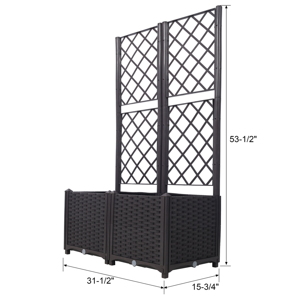 Poly Rattan Brown Trellis Raised Bed  with Drainage Plug - 2 Removable Pots with Large Flower Boxes - Built-in Support for Climbing Plants - Outdoor Patio Garden Decoration Media 9