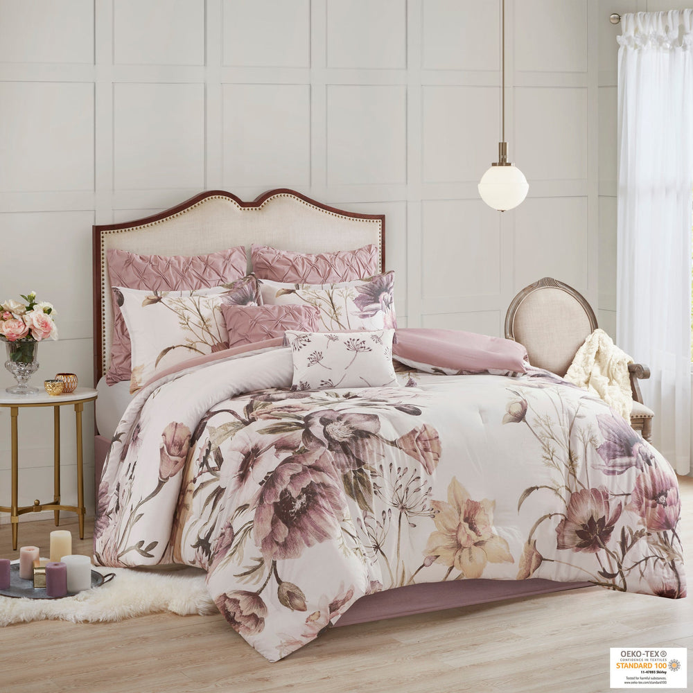 8 Piece Cotton Printed Comforter Set Blush Queen Media 17