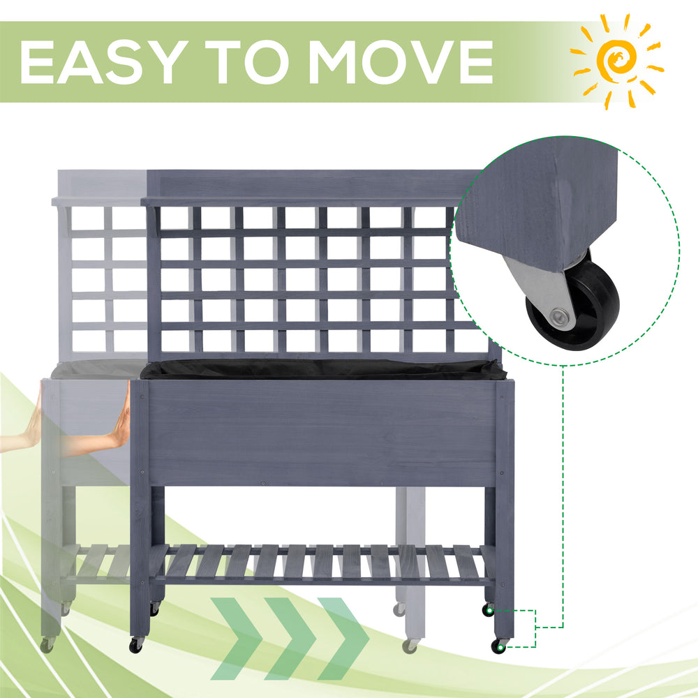 Outsunny 41' Raised Garden Bed with Trellis on Wheels, Wooden Elevated Planter Box with Legs and Bed Liner, for Flowers, Herbs & Vegetables, Gray Media 4