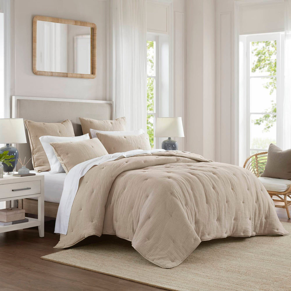 3-Piece King Cotton  Embroidered Quilt Set,Taupe Media 4
