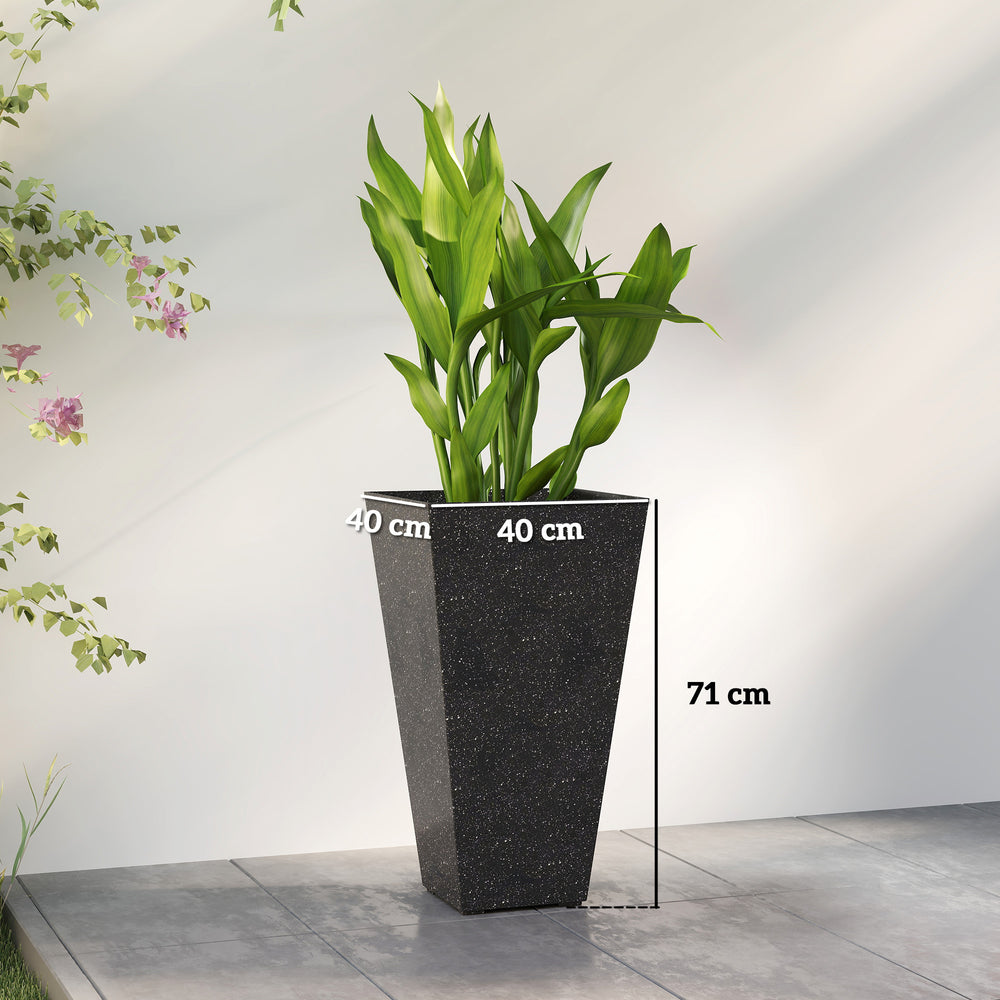Outsunny 28' Tall Planters, Set of 3 Plastic Flower Pots with Marble Finish and Drainage Holes, Stackable Tapered Outdoor Planters, Black Media 8