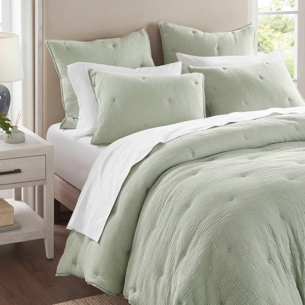 3-Piece Full/Queen Cotton  Embroidered Quilt Set,Sage Media 18
