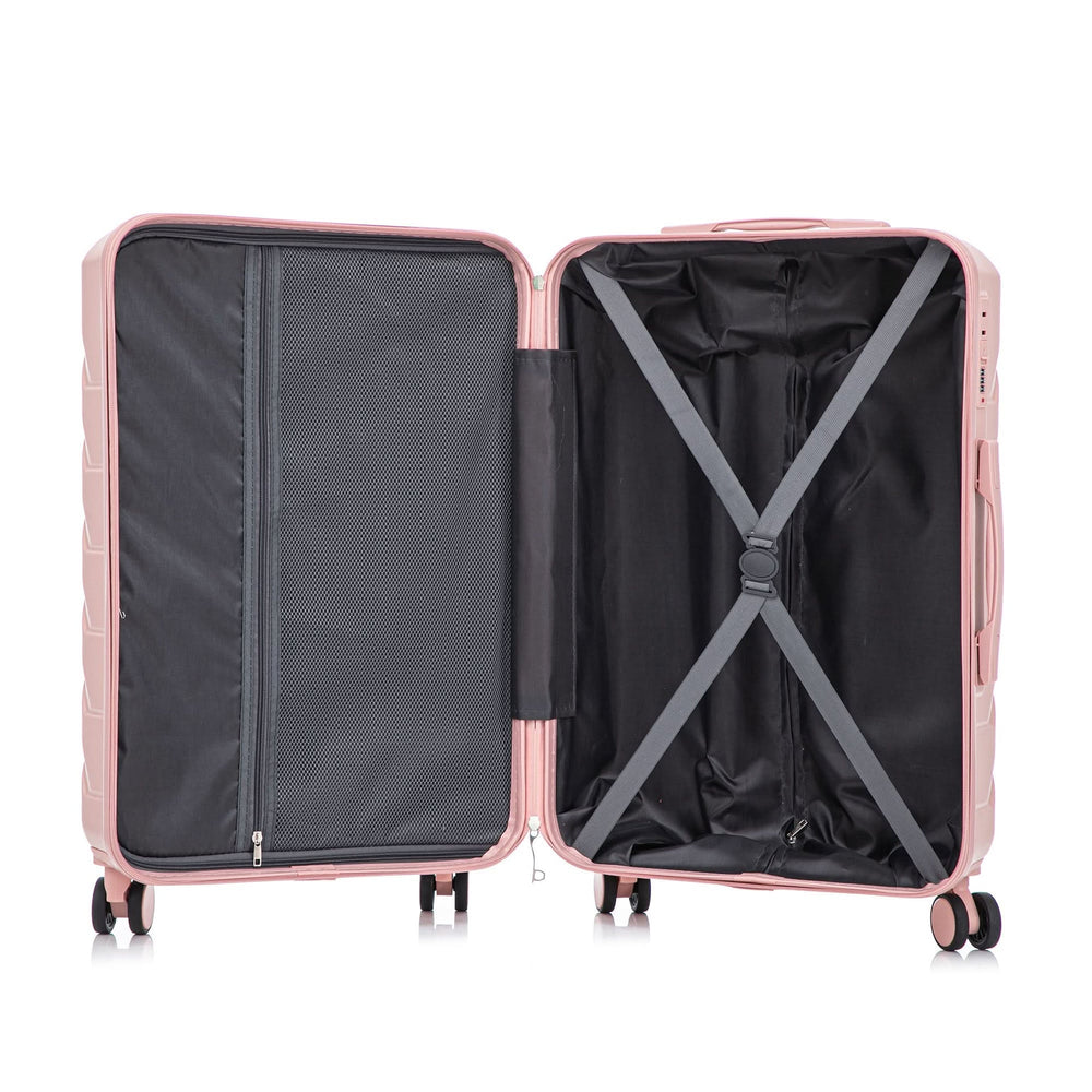 ABS Spinner Luggage 3 Piece Set Pink Matching Color & Combination Lock For Travel Use Media 19