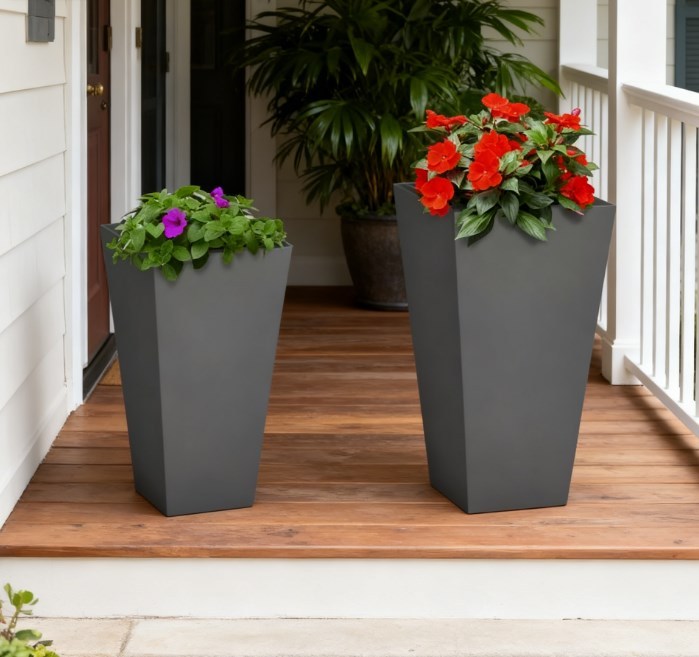 Durable & Stackable Plant Pot,2-Pack Outdoor Planter Set,Flower Pots with Drainage Holes,for Porch,Entryway,Patio,Yard,Garden Media 1