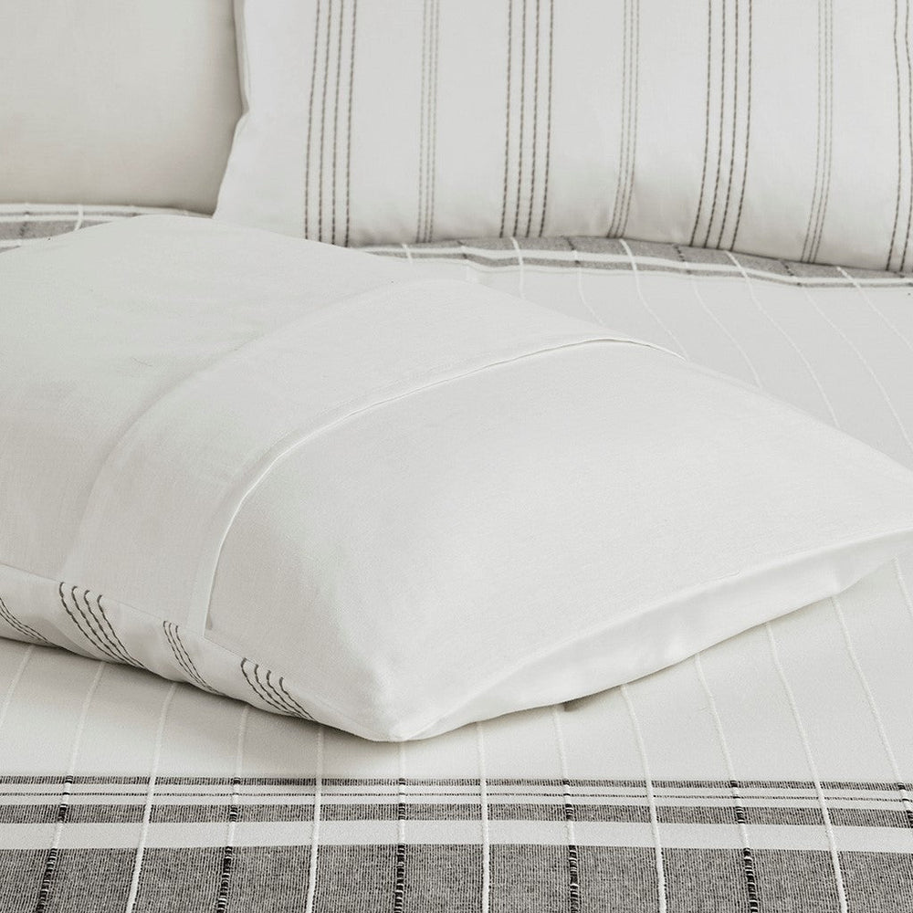 5 Piece Cotton Jaquard Duvet Set White/Grey Full/Queen Media 11
