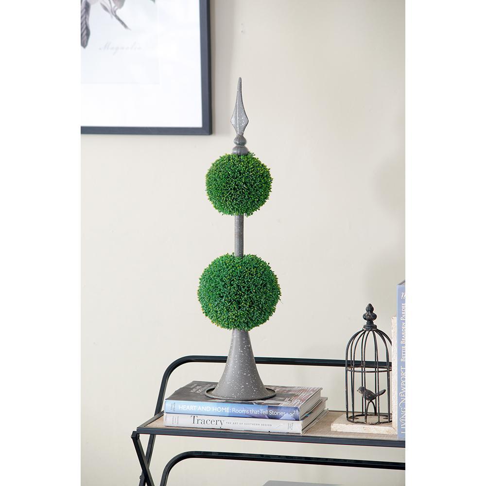 D7x26.5' Artificial Two-Tiered Boxwood Sphere Topiary on Metal Spire Media 5