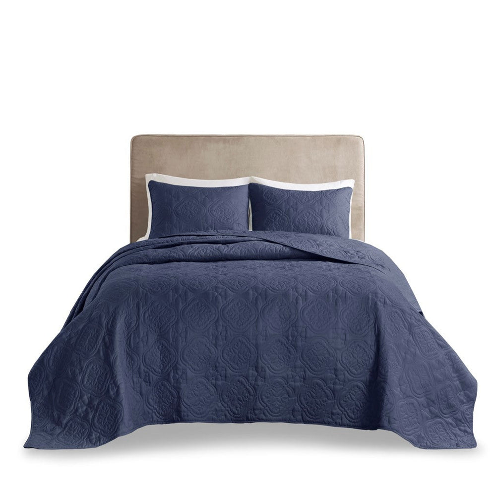 3 Piece Reversible Bedspread Set Navy Full/Queen Media 4
