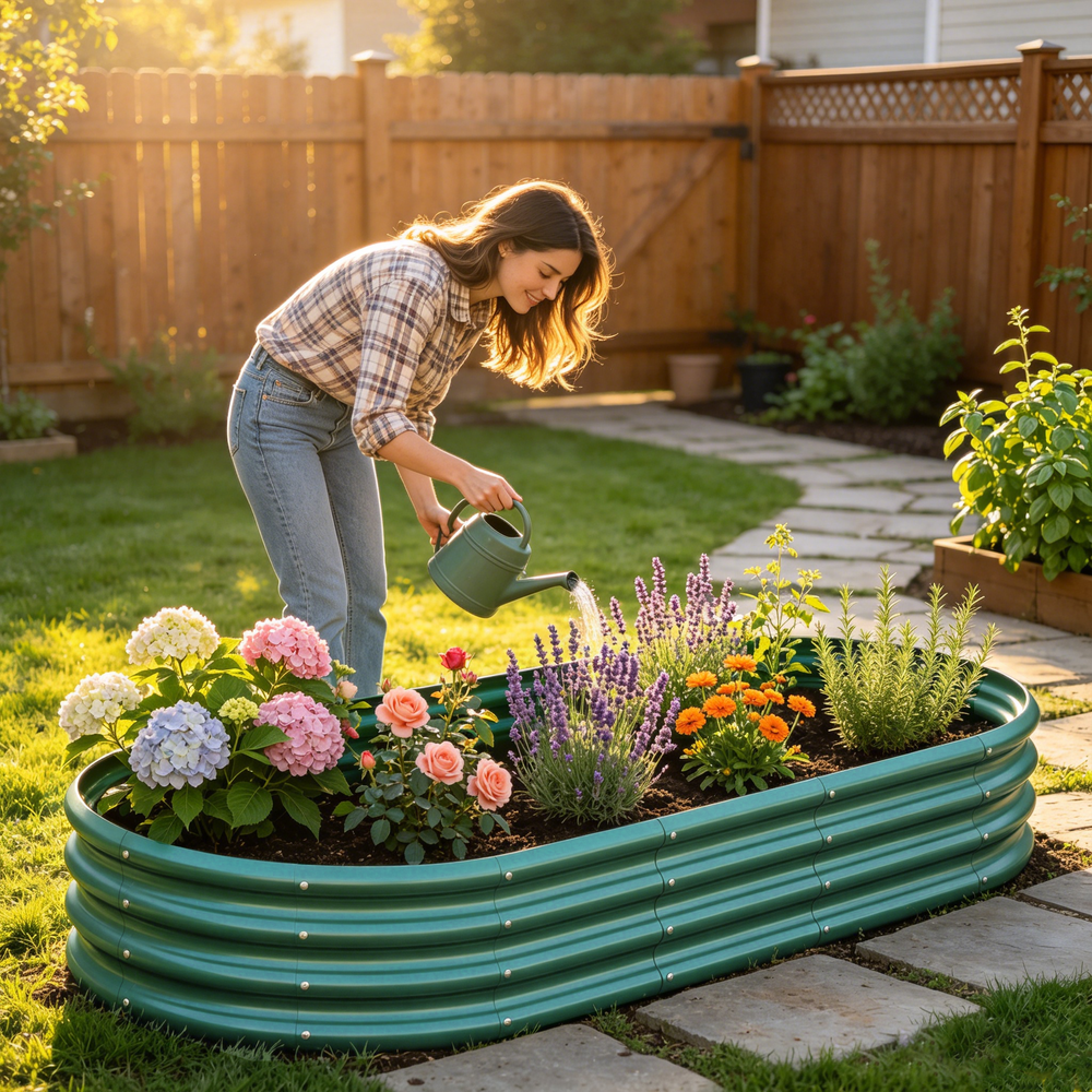 Galvanized Raised Garden Bed 6x3x1ft - Heavy Duty Metal Planter Box for Vegetables, Herbs & Flowers, Rust-Proof Outdoor Garden Bed with Large Capacity, Green, 1PCS Media 6