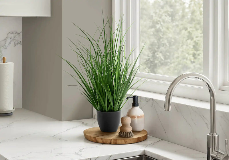 Artificial Plant, 23' Tall, Grass, Indoor, Faux, Fake, Table, Greenery, Potted, Real Touch, Decorative, Green Grass, Black Pot