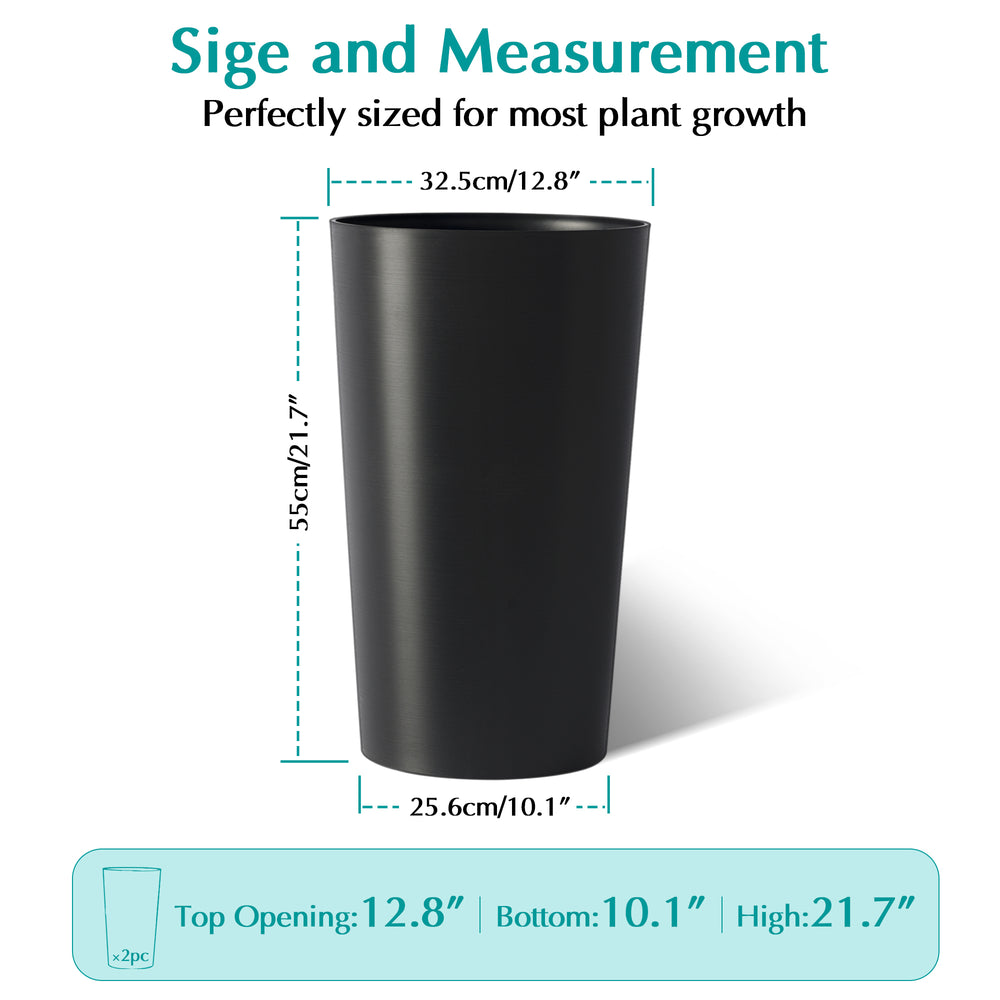 2 Pack Tall 21.7 in Planters for Outdoor Plants Modern Tall Square Planter Box Indoor Outdoor Porch Patio Flower Pot Modern Big Tapered Matte Tree Flower Pot for Garden, (Black) Media 3
