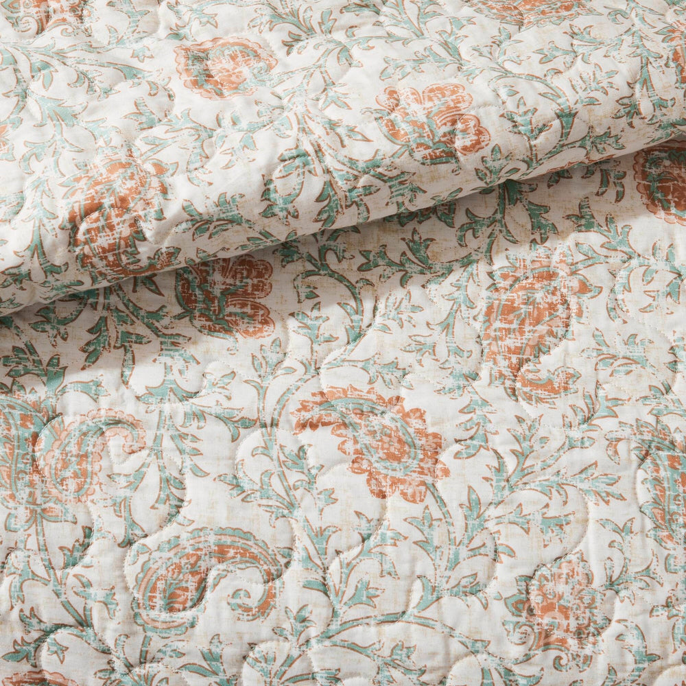 6 Piece Cotton Percale Quilt Set with Throw Pillows Coral Full/Queen Media 9